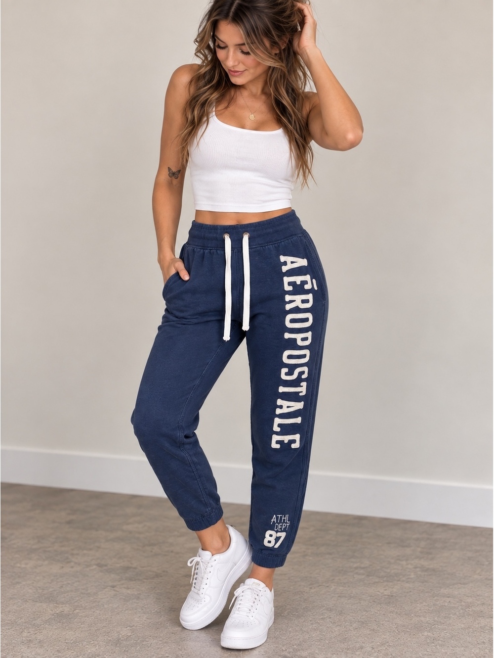 Aeropostale Womens S Navy Sweatpants Aero Athl Dept 87 Y2K Fleece Jogger